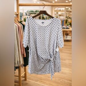 Lands' End Women's Short Sleeve White and Navy Top